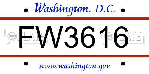 FW3616 District Of Columbia License Plate