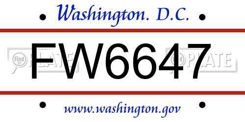 FW6647 District Of Columbia License Plate