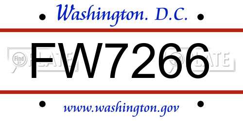 FW7266 District Of Columbia License Plate