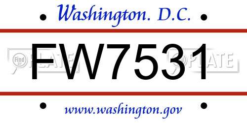 FW7531 District Of Columbia License Plate