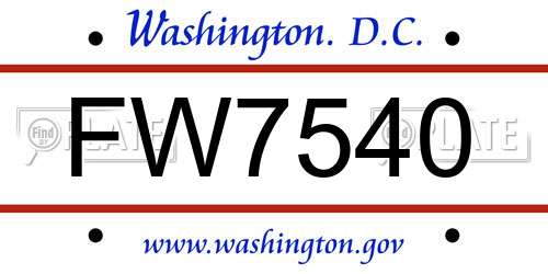 FW7540 District Of Columbia License Plate