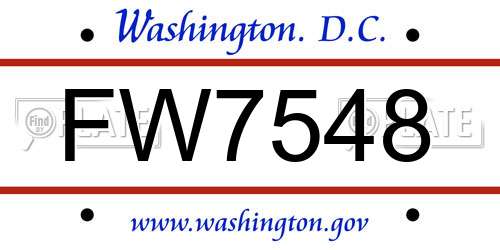 FW7548 District Of Columbia License Plate
