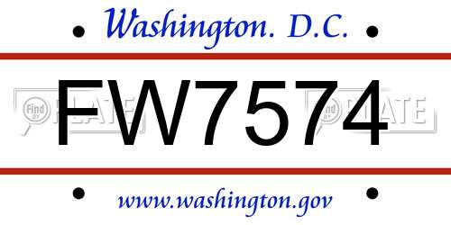 FW7574 District Of Columbia License Plate