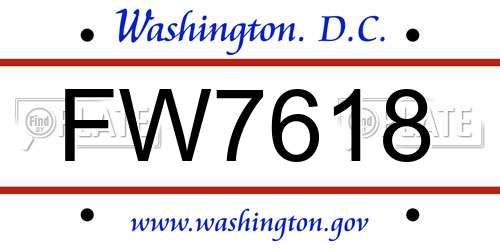 FW7618 District Of Columbia License Plate