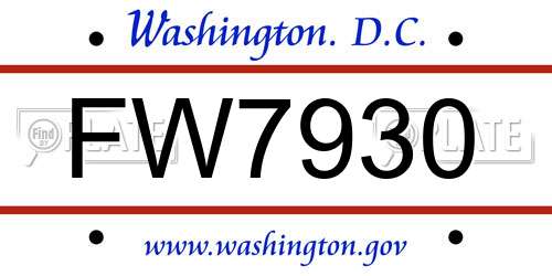 FW7930 District Of Columbia License Plate