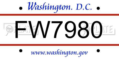 FW7980 District Of Columbia License Plate