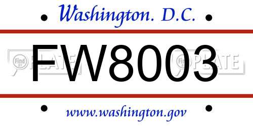 FW8003 District Of Columbia License Plate