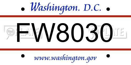FW8030 District Of Columbia License Plate
