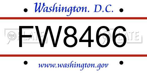 FW8466 District Of Columbia License Plate