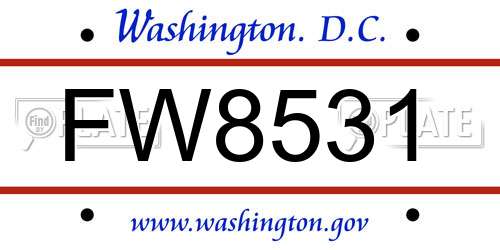 FW8531 District Of Columbia License Plate