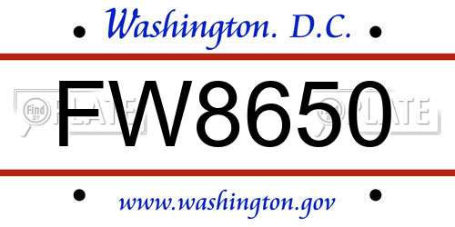 FW8650 District Of Columbia License Plate
