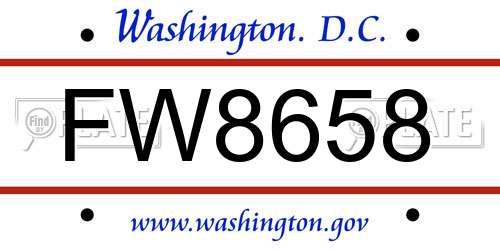 FW8658 District Of Columbia License Plate