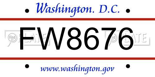 FW8676 District Of Columbia License Plate