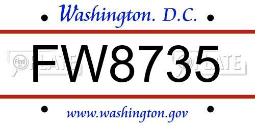 FW8735 District Of Columbia License Plate