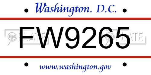 FW9265 District Of Columbia License Plate