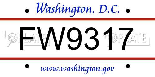 FW9317 District Of Columbia License Plate
