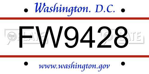 FW9428 District Of Columbia License Plate