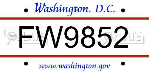 FW9852 District Of Columbia License Plate