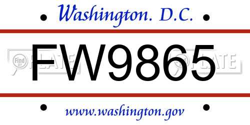 FW9865 District Of Columbia License Plate