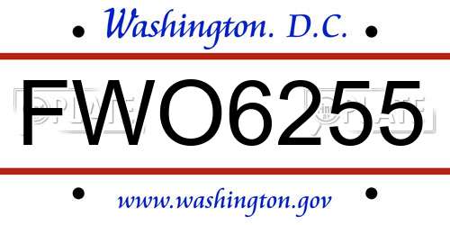 FWO6255 District Of Columbia License Plate