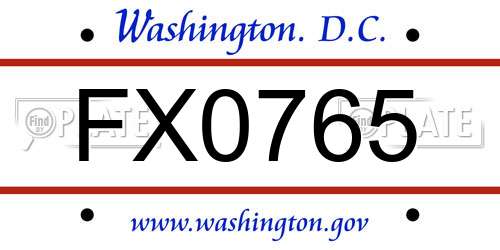 FX0765 District Of Columbia License Plate