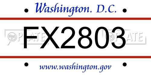 FX2803 District Of Columbia License Plate