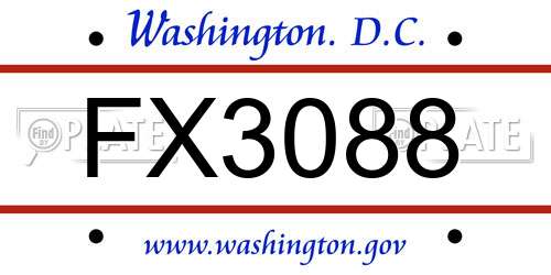 FX3088 District Of Columbia License Plate