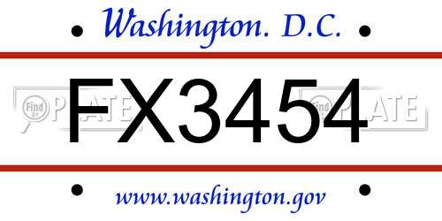 FX3454 District Of Columbia License Plate