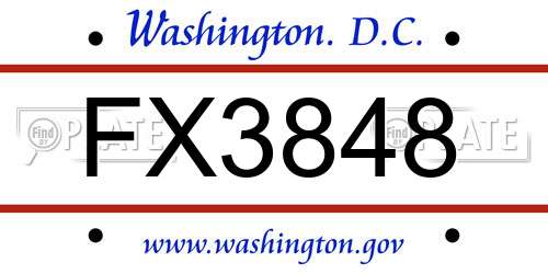 FX3848 District Of Columbia License Plate
