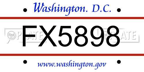 FX5898 District Of Columbia License Plate