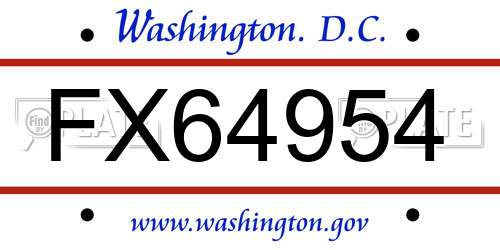 FX64954 District Of Columbia License Plate