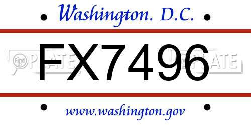 FX7496 District Of Columbia License Plate