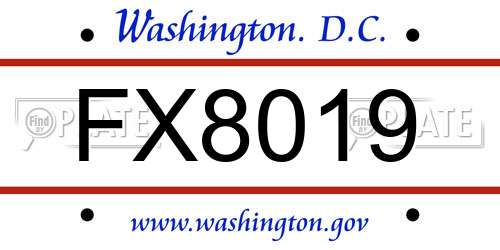 FX8019 District Of Columbia License Plate