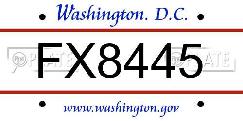 FX8445 District Of Columbia License Plate