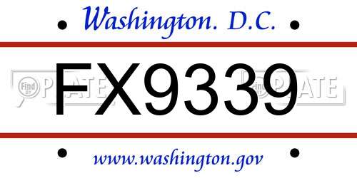 FX9339 District Of Columbia License Plate