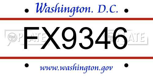 FX9346 District Of Columbia License Plate