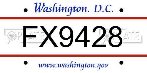 FX9428 District Of Columbia License Plate
