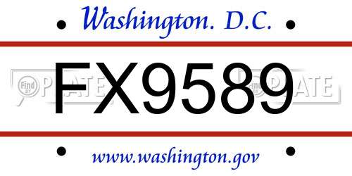 FX9589 District Of Columbia License Plate