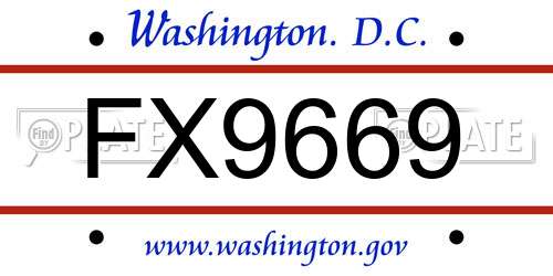 FX9669 District Of Columbia License Plate