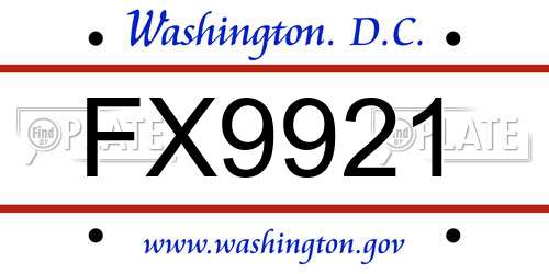 FX9921 District Of Columbia License Plate