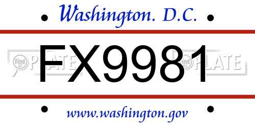 FX9981 District Of Columbia License Plate