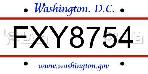 FXY8754 District Of Columbia License Plate