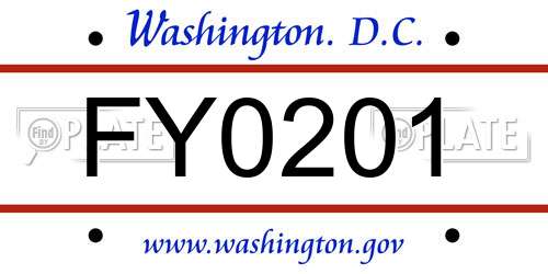 FY0201 District Of Columbia License Plate