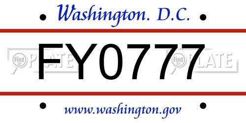 FY0777 District Of Columbia License Plate
