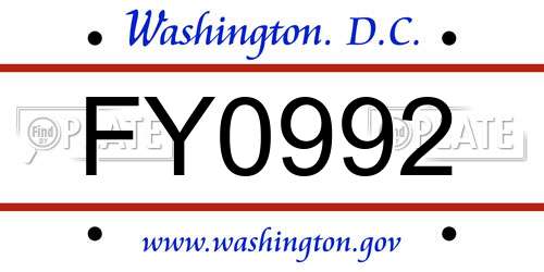 FY0992 District Of Columbia License Plate