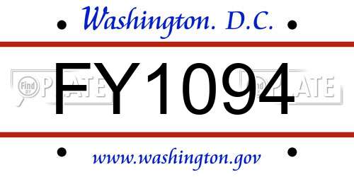 FY1094 District Of Columbia License Plate