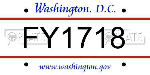 FY1718 District Of Columbia License Plate