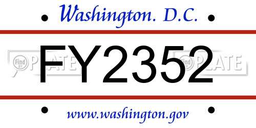 FY2352 District Of Columbia License Plate