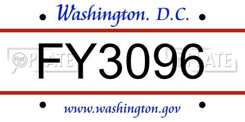FY3096 District Of Columbia License Plate
