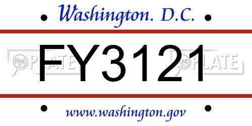 FY3121 District Of Columbia License Plate